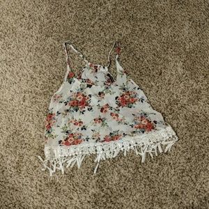 Foreign Exchange flower fringe top